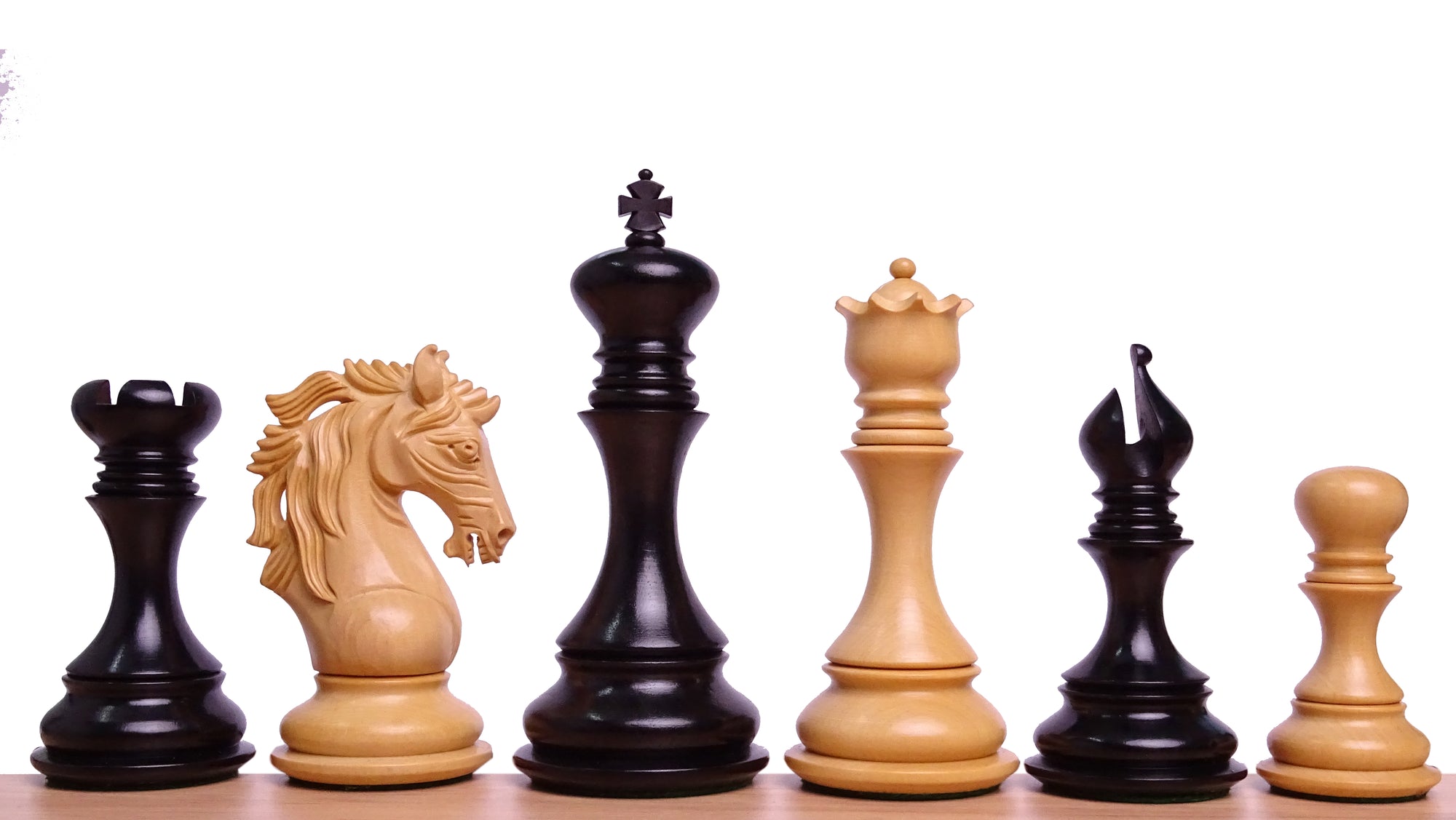 The Leo Series Luxury Triple Weighted Chess Pieces in Genuine Ebony Wood & Boxwood - 4.4 inch King