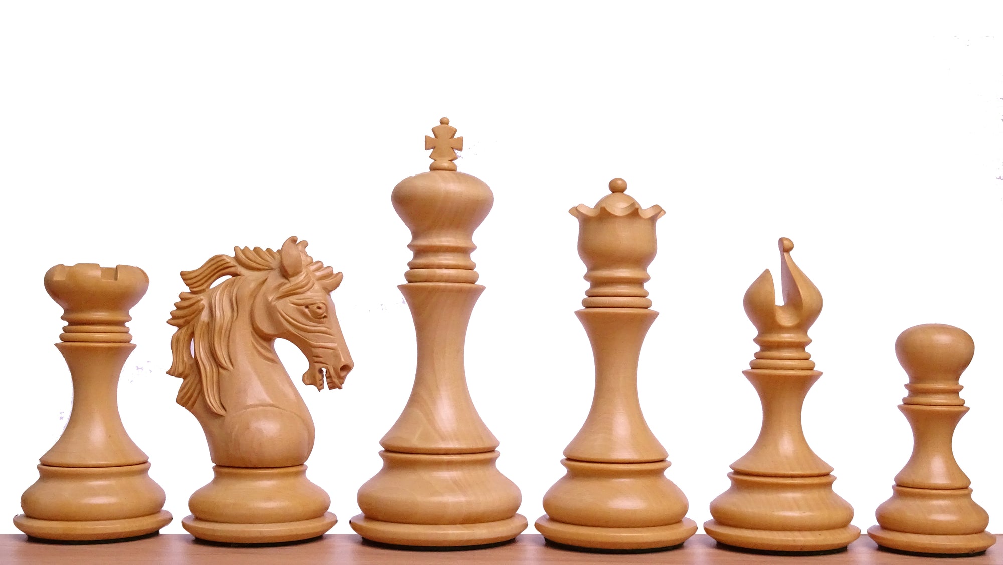 The Leo Series Luxury Triple Weighted Chess Pieces in Genuine Ebony Wood & Boxwood - 4.4 inch King