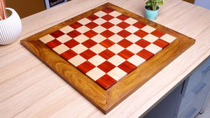 Solid Wooden Indian Chess Board in African Padauk Wood & Maple Wood with Sheesham Wood Border 23" - 57 mm Square