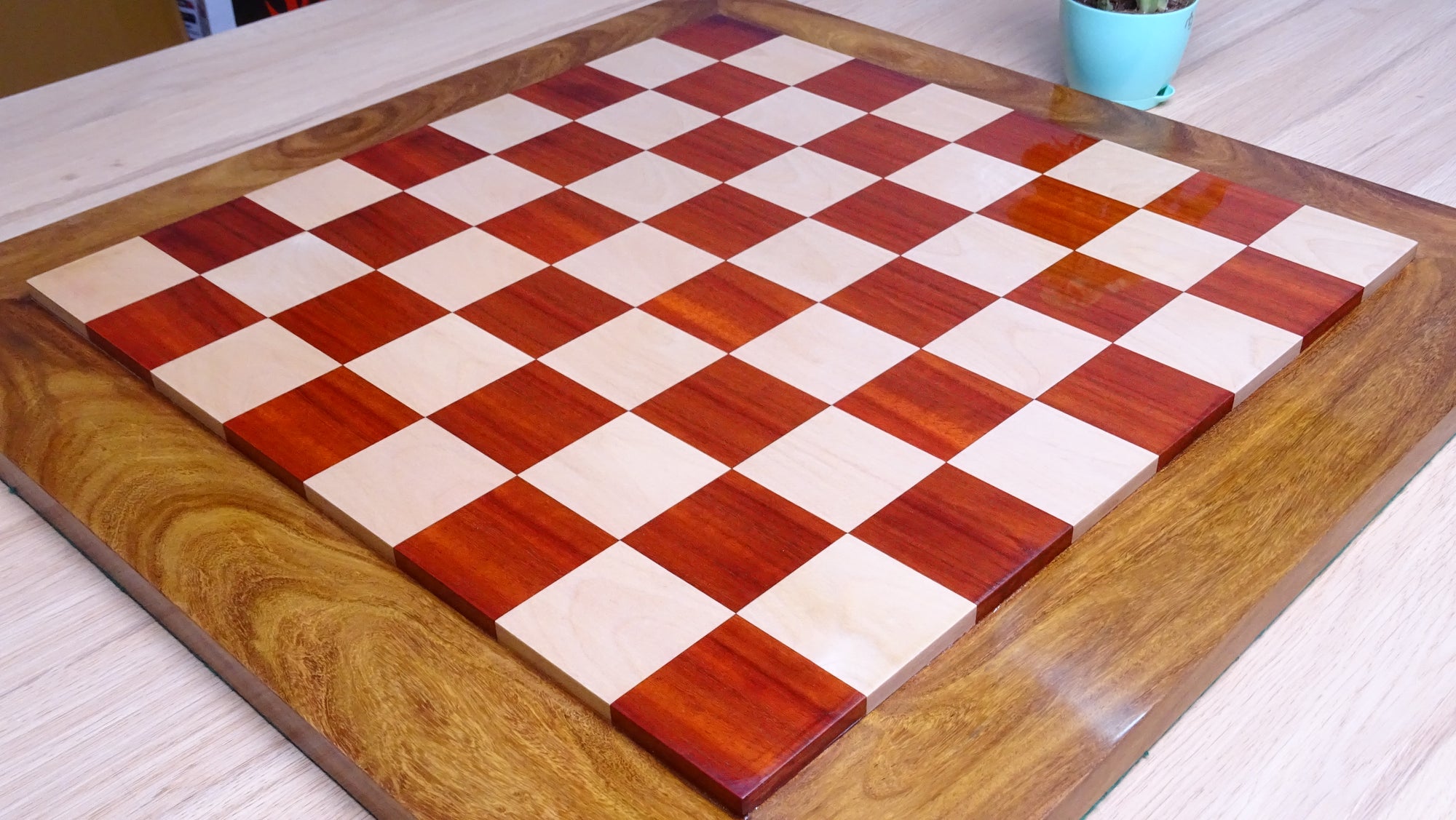 Solid Wooden Indian Chess Board in African Padauk Wood & Maple Wood with Sheesham Wood Border 23" - 57 mm Square