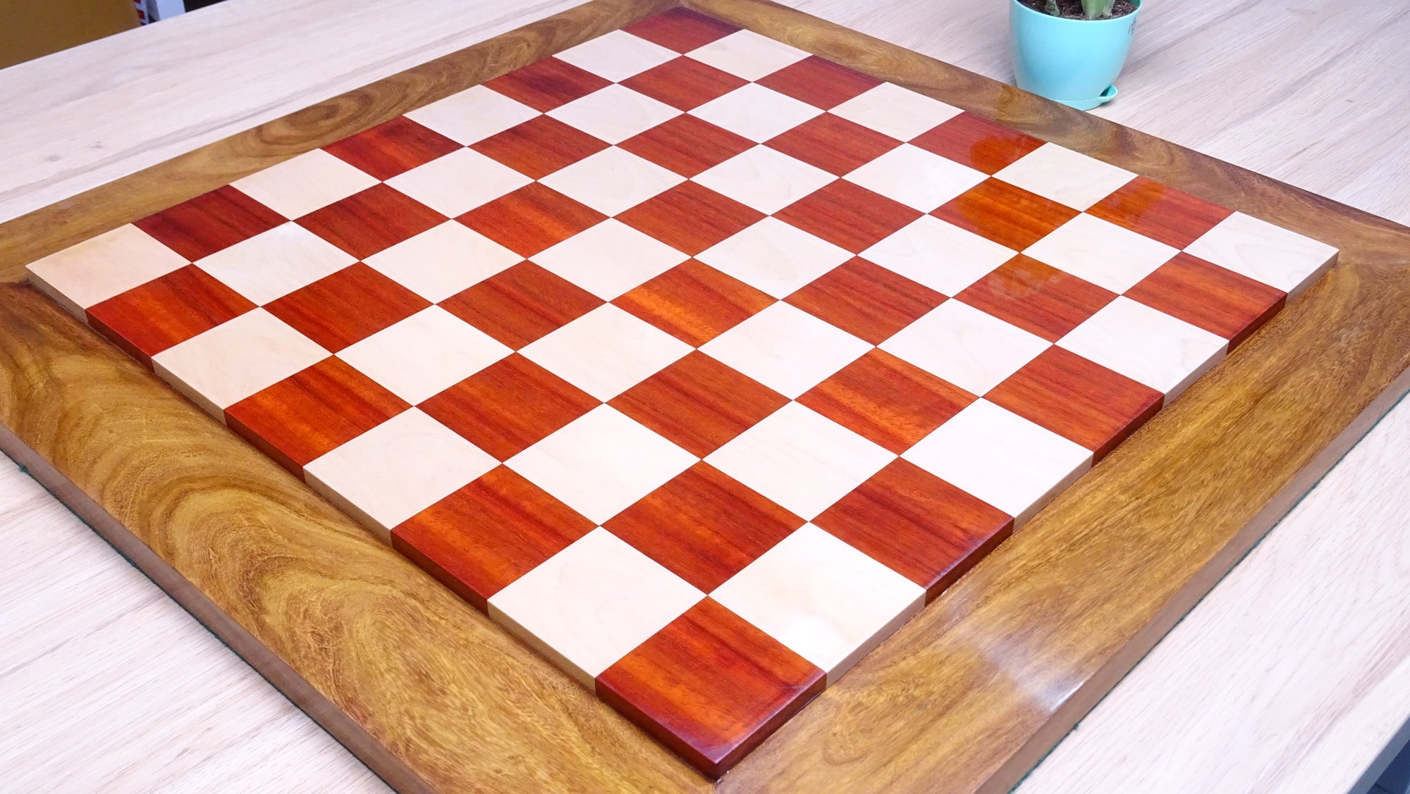 Solid Wooden Indian Chess Board in African Padauk Wood & Maple Wood with Sheesham Wood Border 23" - 57 mm Square