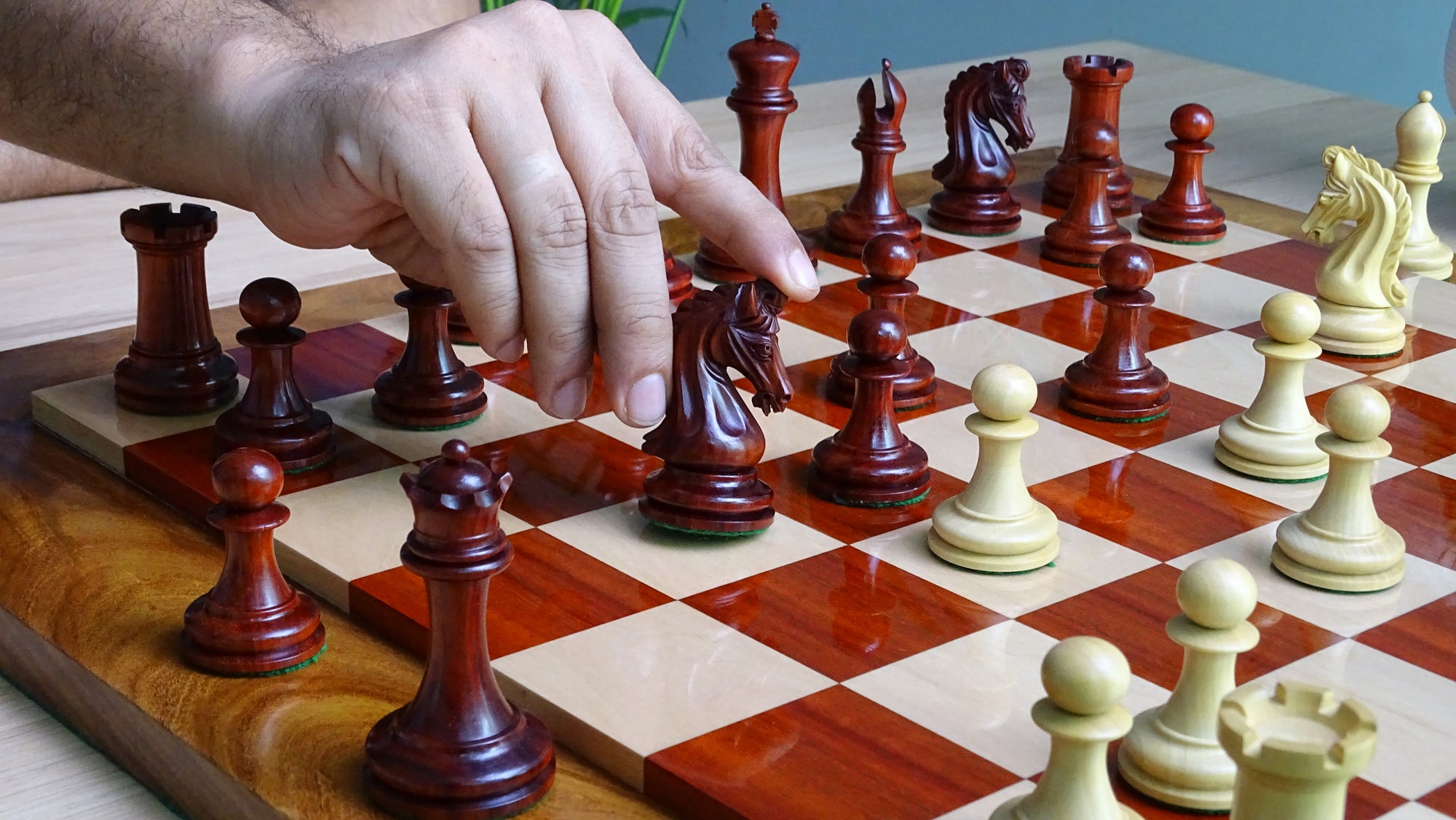 Triple Weighted Repro Original Imperial Chess Pieces in Padauk & Boxwood - 3.7" Inch