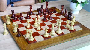 The Leo Series Luxury Chess Pieces in Staunton Pattern in African Padauk & Boxwood - 4.4 inch King