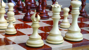 The Leo Series Luxury Chess Pieces in Staunton Pattern in African Padauk & Boxwood - 4.4 inch King