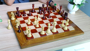 The Leo Series Luxury Chess Pieces in Staunton Pattern in African Padauk & Boxwood - 4.4 inch King