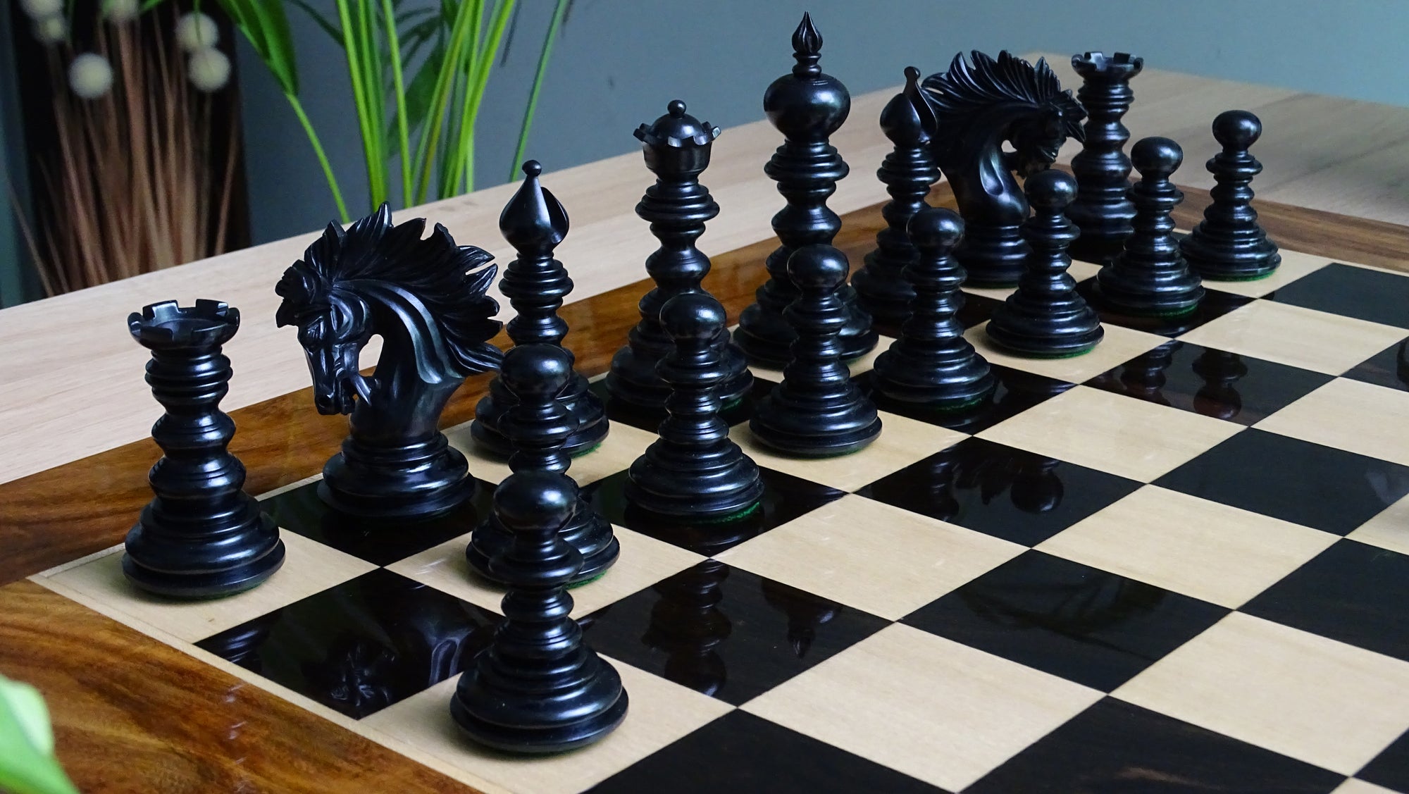 The Zeus Series 4.2 Inch Luxury Chess Pieces Triple Weighted in Ebony Wood and Boxwood - 2150 Gram Weight