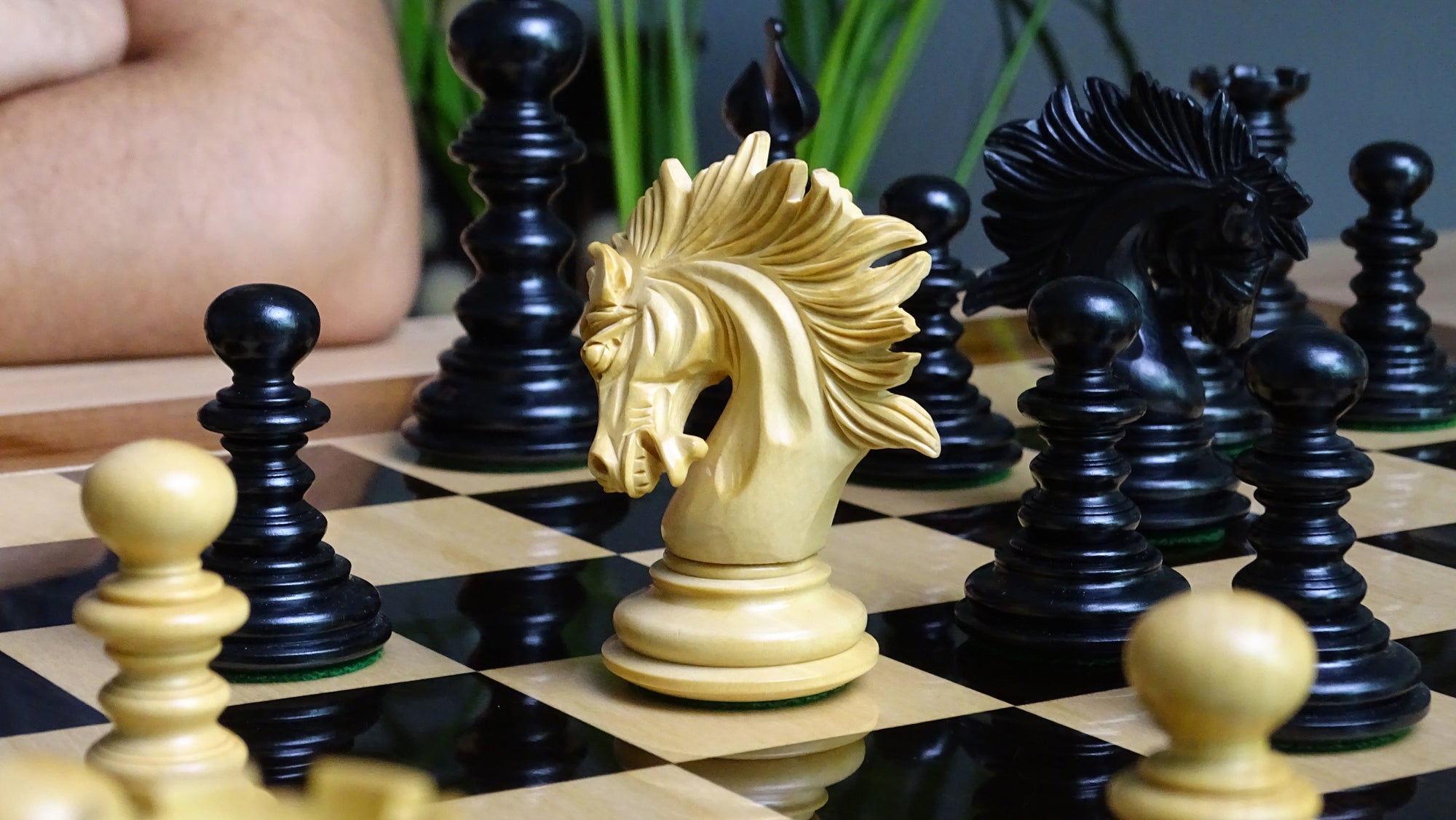 The Zeus Series 4.2 Inch Luxury Chess Pieces Triple Weighted in Ebony Wood and Boxwood - 2150 Gram Weight