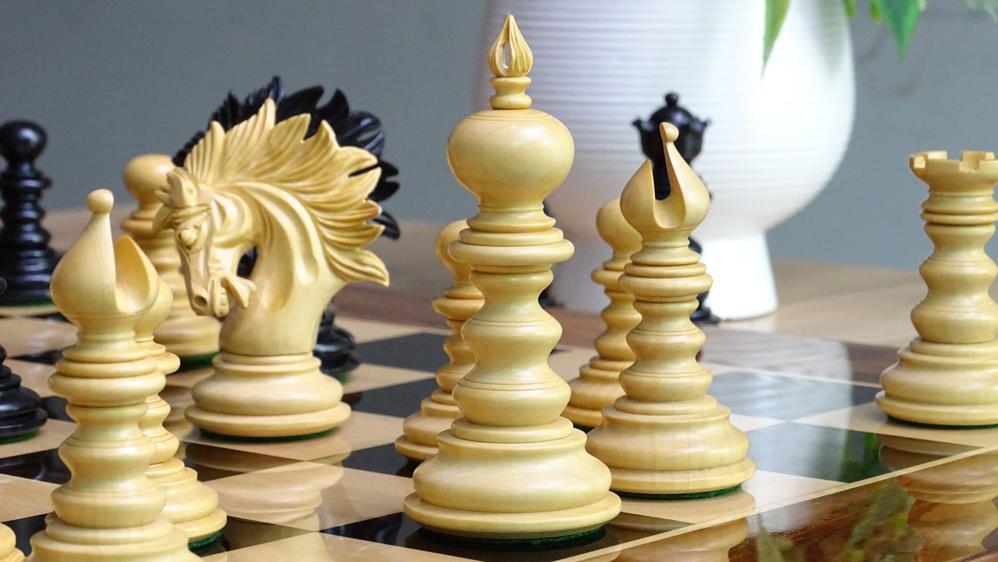 The Zeus Series 4.2 Inch Luxury Chess Pieces Triple Weighted in Ebony Wood and Boxwood - 2150 Gram Weight