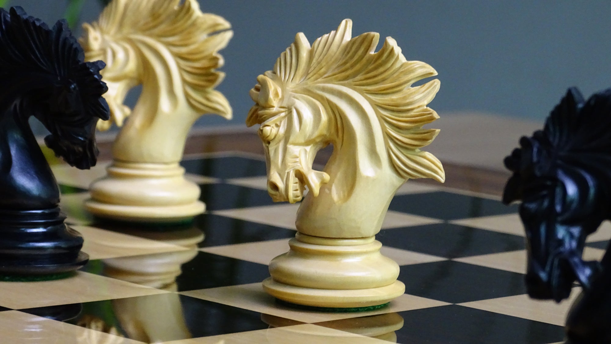 The Zeus Series 4.2 Inch Luxury Chess Pieces Triple Weighted in Ebony Wood and Boxwood - 2150 Gram Weight