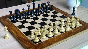 The Leo Series Luxury Triple Weighted Chess Pieces in Genuine Ebony Wood & Boxwood - 4.4 inch King