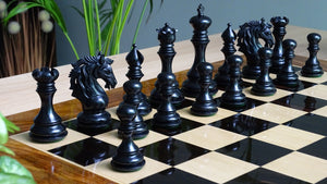 The Leo Series Luxury Triple Weighted Chess Pieces in Genuine Ebony Wood & Boxwood - 4.4 inch King