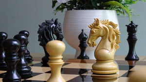 The Leo Series Luxury Triple Weighted Chess Pieces in Genuine Ebony Wood & Boxwood - 4.4 inch King