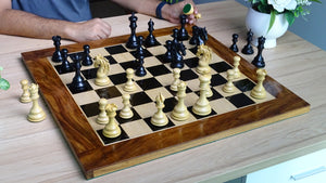 The Leo Series Luxury Triple Weighted Chess Pieces in Genuine Ebony Wood & Boxwood - 4.4 inch King