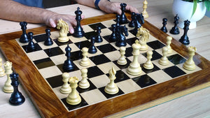 The Leo Series Luxury Triple Weighted Chess Pieces in Genuine Ebony Wood & Boxwood - 4.4 inch King