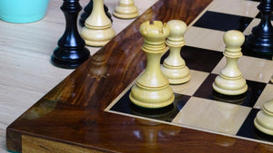 The Leo Series Luxury Triple Weighted Chess Pieces in Genuine Ebony Wood & Boxwood - 4.4 inch King