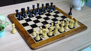 1959 World Chess Championship Russian Zagreb Chess Pieces in Ebonized Boxwood / Natural Boxwood - 3.8" King