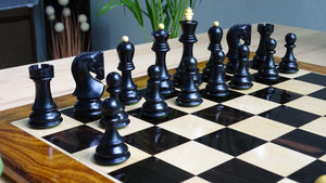 1959 World Chess Championship Russian Zagreb Chess Pieces in Ebonized Boxwood / Natural Boxwood - 3.8" King