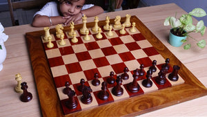 Repro of 2017 Sinquefield Cup Craftsman Triple Weighted Chess Pieces in Padauk Wood & Boxwood - 3.75 inch King