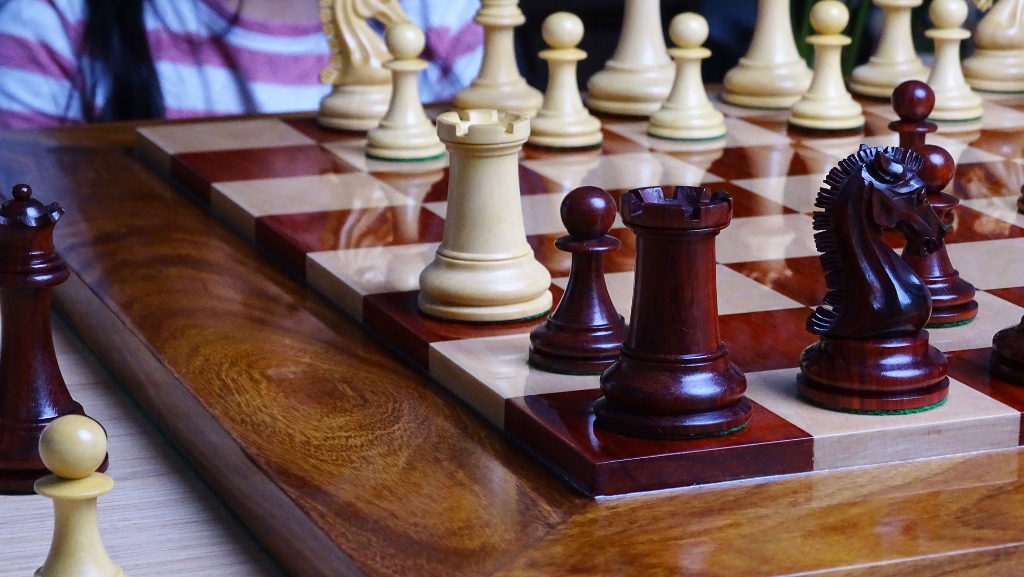 Repro of 2017 Sinquefield Cup Craftsman Triple Weighted Chess Pieces in Padauk Wood & Boxwood - 3.75 inch King