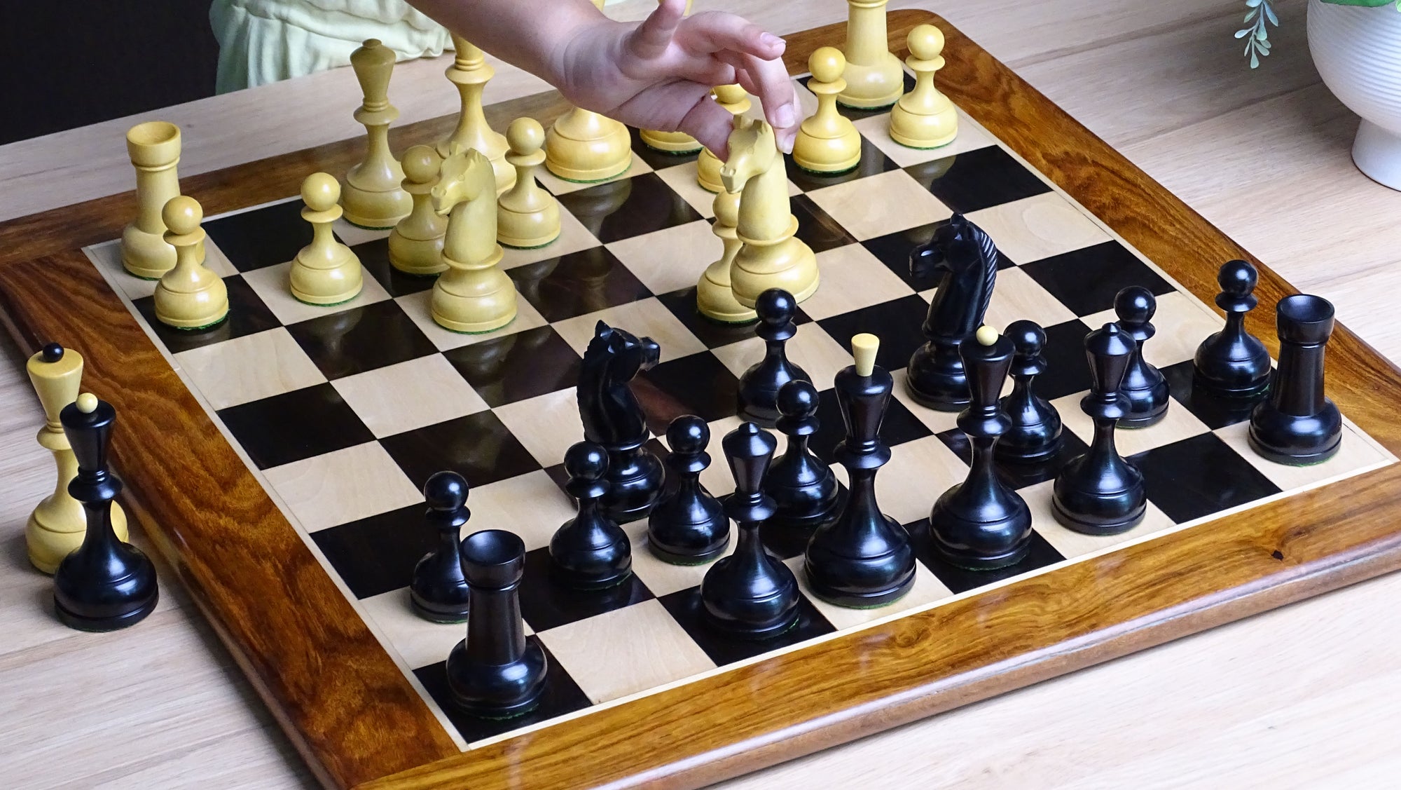 The Repro of 1950s Botvinnik Tournament Soviet Era Chess Pieces in Ebonized Boxwood - 4.4 inch King