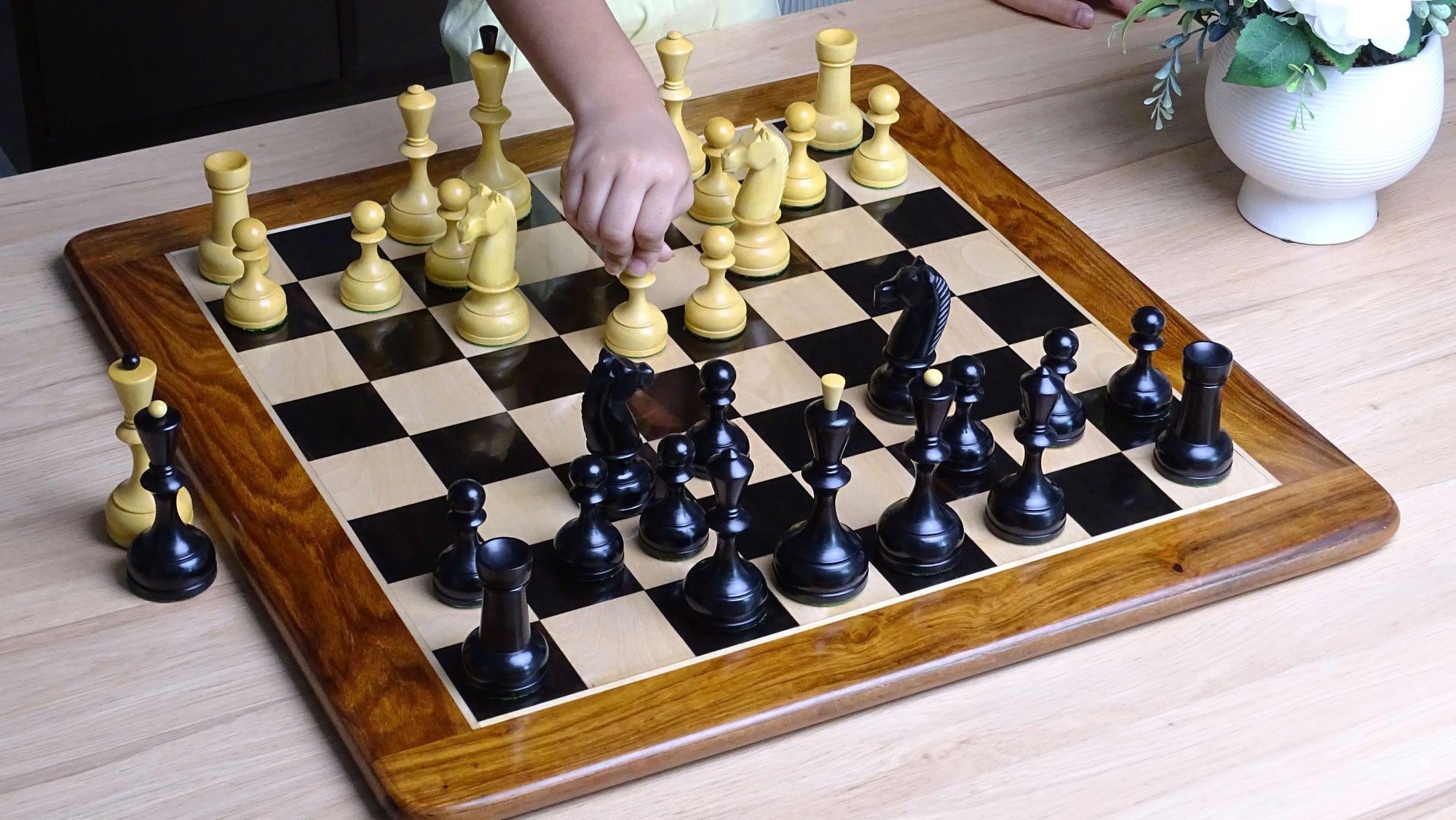 The Repro of 1950s Botvinnik Tournament Soviet Era Chess Pieces in Ebonized Boxwood - 4.4 inch King