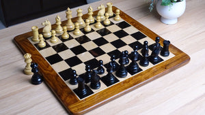 The Repro of 1930s-70s Hastings Chess Congress Set Wooden Chess Pieces in Genuine Ebony & Indian Boxwood - 4.0 inch