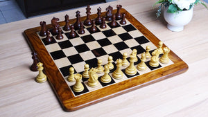 The Supreme Series Staunton Weighted Chess Pieces in Acacia Wood & Indian Boxwood - 4 inch King