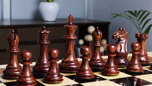 The Supreme Series Staunton Weighted Chess Pieces in Acacia Wood & Indian Boxwood - 4 inch King