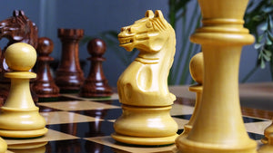 The Supreme Series Staunton Weighted Chess Pieces in Acacia Wood & Indian Boxwood - 4 inch King