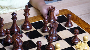 The Supreme Series Staunton Weighted Chess Pieces in Acacia Wood & Indian Boxwood - 4 inch King