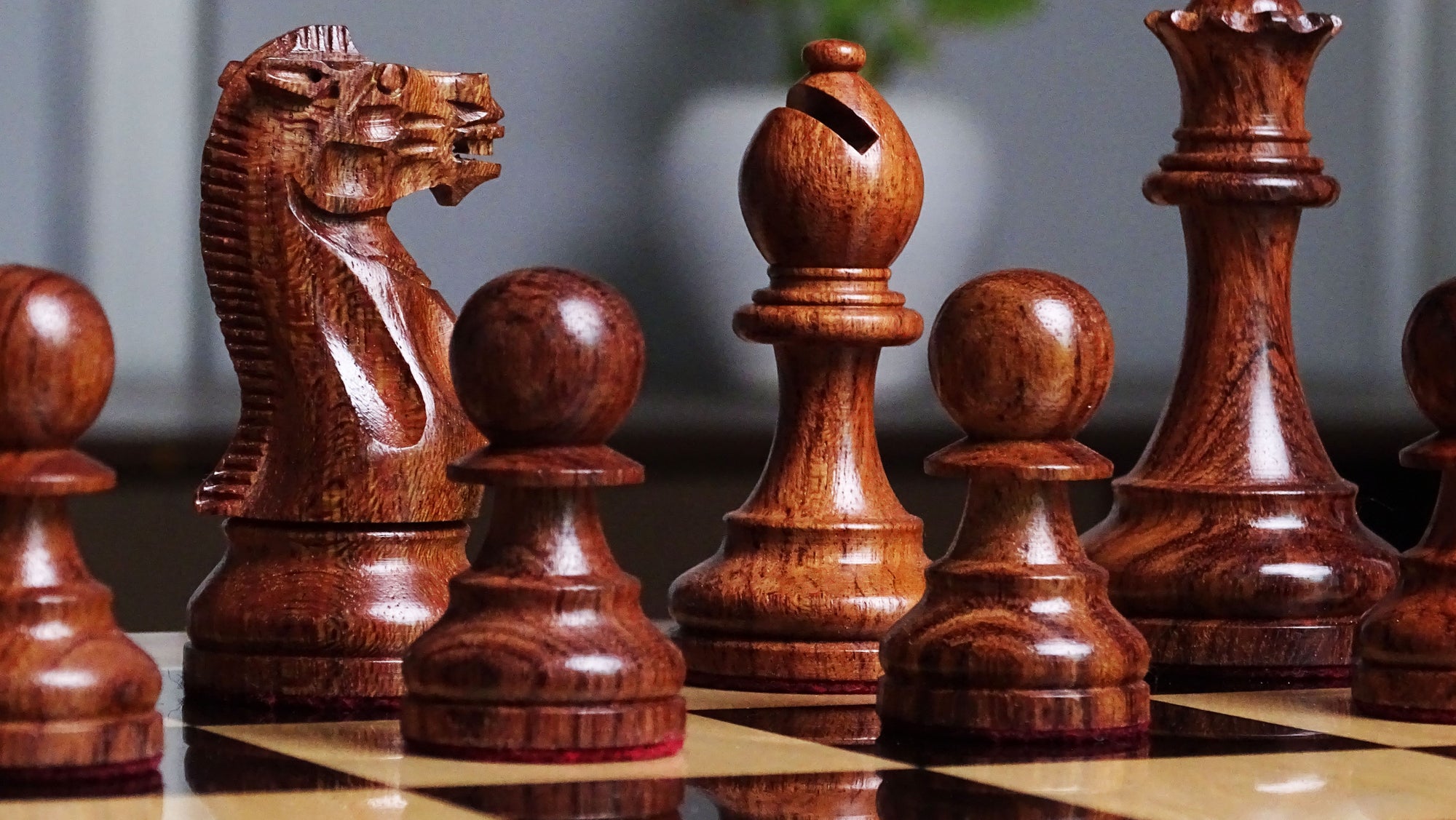 The Judit Polgar Repro Staunton Weighted Tournament Chess Pieces in Anjan Wood & Boxwood - 3.75 Inch King