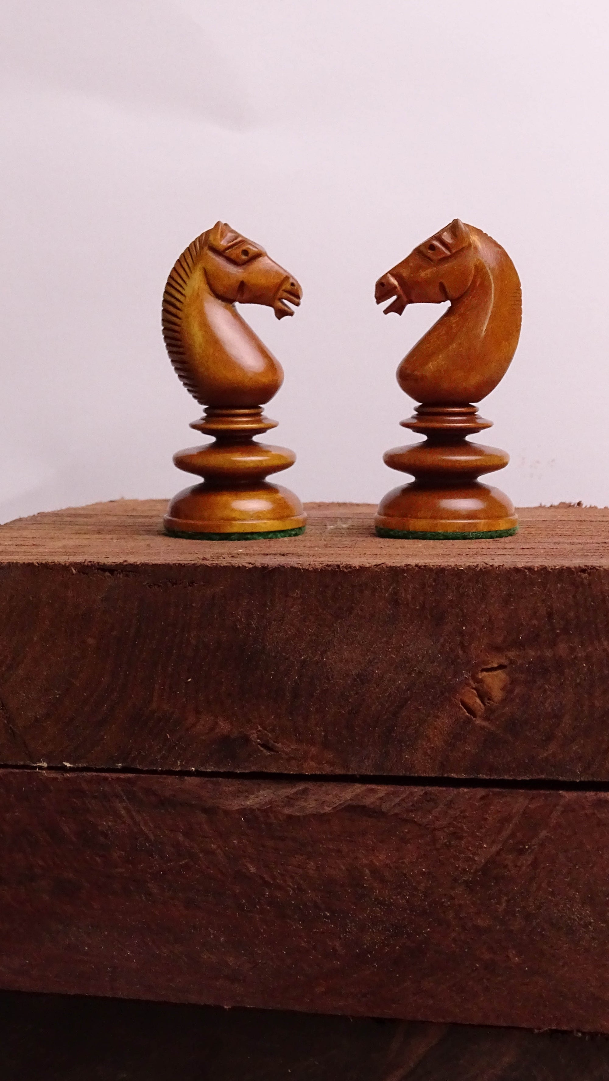 Circa 1840 Pre-Staunton Calvert Library Size Chessmen in Genuine Ebony & Antiqued Boxwood - 3.3 Inch King