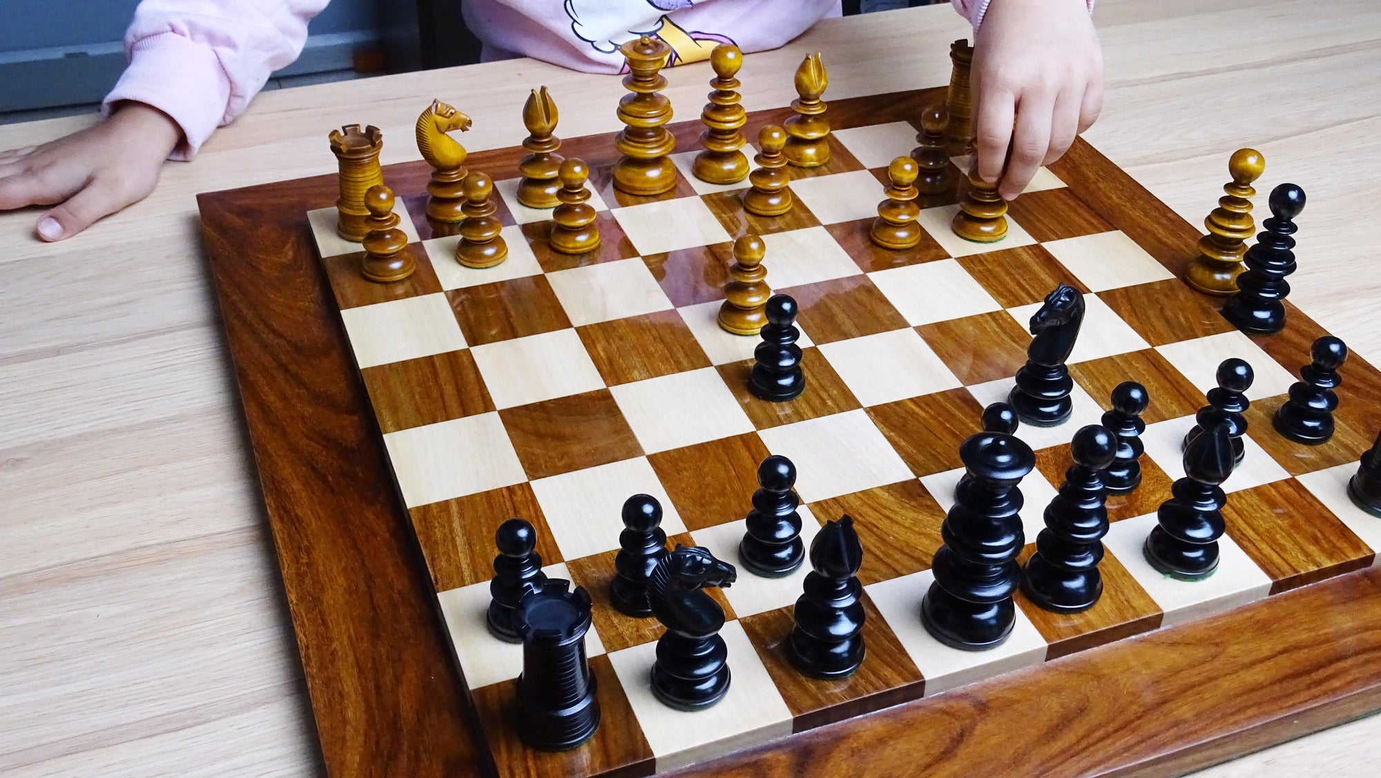 Circa 1840 Pre-Staunton Calvert Library Size 3.3 Inch Chessmen in Genuine Ebony & Antiqued Boxwood - 900 grams