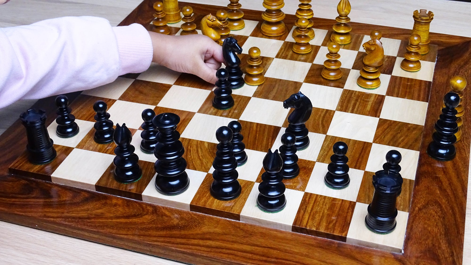 Circa 1840 Pre-Staunton Calvert Library Size Chessmen in Genuine Ebony & Antiqued Boxwood - 3.3 Inch King