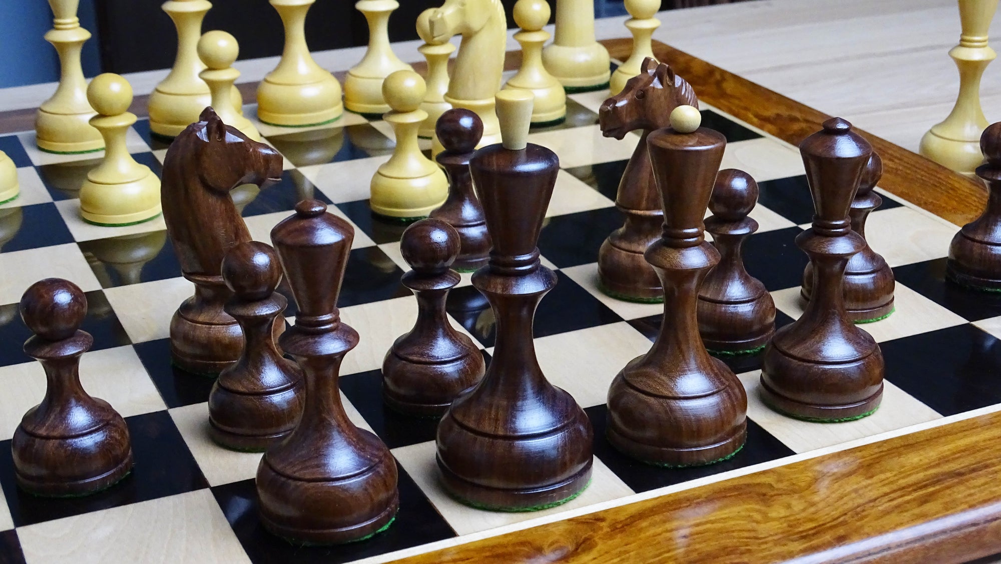 The Soviet Era 1950s Botvinnik Tournament Weighted Chess Pieces in Sheesham & Boxwood 4.4 inch King - 1480 Grams