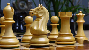 The 4 Inch Supreme Series Staunton Weighted Chess Pieces in Black Ebonized Wood & Boxwood - 1100 grams