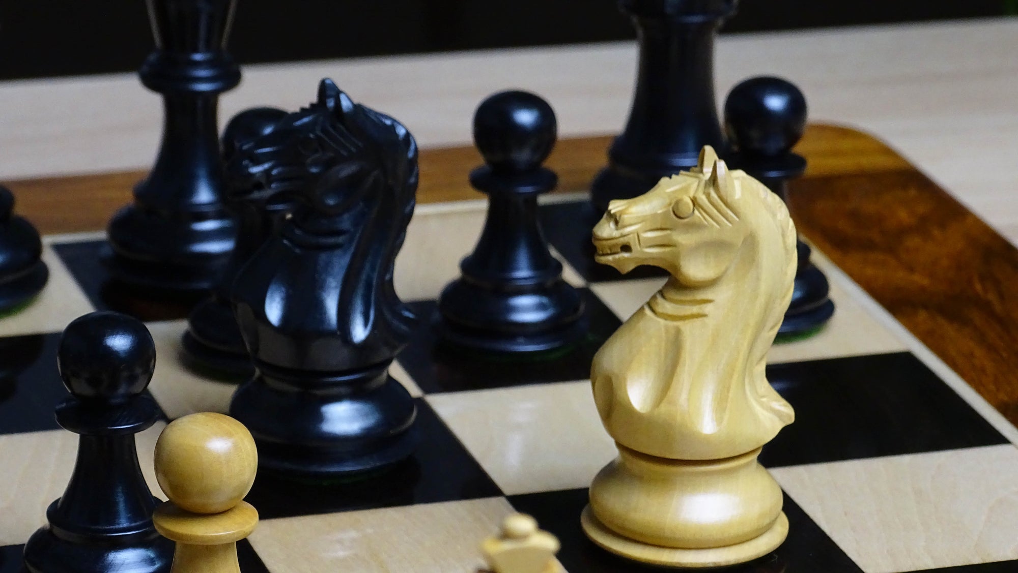 The 4 Inch Supreme Series Staunton Weighted Chess Pieces in Black Ebonized Wood & Boxwood - 1100 grams