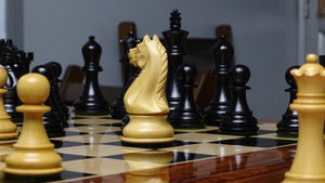 The Supreme Series Staunton Weighted Chess Pieces in Black Ebonized Wood & Boxwood - 4 inch King