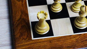 The Supreme Series Staunton Weighted Chess Pieces in Black Ebonized Wood & Boxwood - 4 inch King