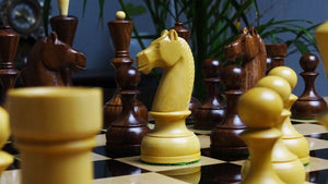 The Soviet Era 1950s Botvinnik Tournament Weighted Chess Pieces in Sheesham & Boxwood - 4.4 inch King