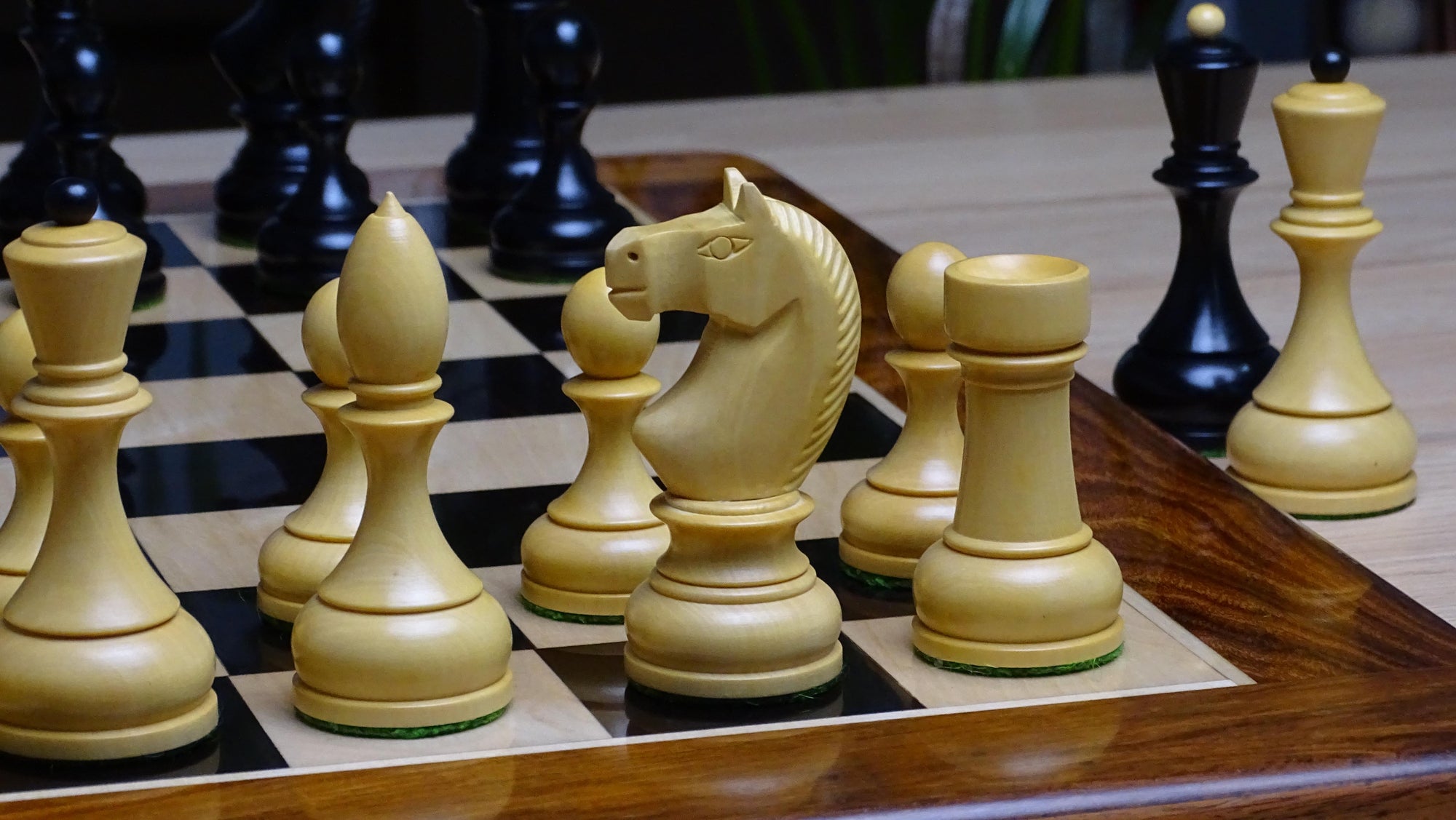 Circa 1930s "Leningrad Schoolboy" 4.2 inch King Soviet Chess Pieces in Ebonized & Boxwood - 1530 grams