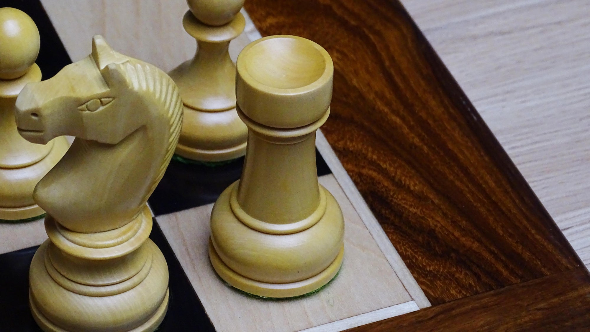 Circa 1930s "Leningrad Schoolboy" Soviet Chess Pieces in Ebonized & Boxwood - 4.2 inch King