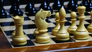 Circa 1930s "Leningrad Schoolboy" Soviet Chess Pieces in Ebonized & Boxwood - 4.2 inch King