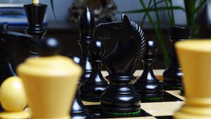 Circa 1930s "Leningrad Schoolboy" Soviet Chess Pieces in Ebonized & Boxwood - 4.2 inch King