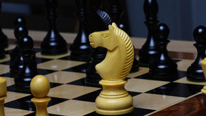 Circa 1930s "Leningrad Schoolboy" 4.2 inch King Soviet Chess Pieces in Ebonized & Boxwood - 1530 grams