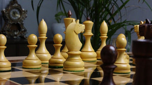 Circa 1930s "Leningrad Schoolboy" Soviet Chess Pieces in Sheesham & Boxwood - 4.2 inch King