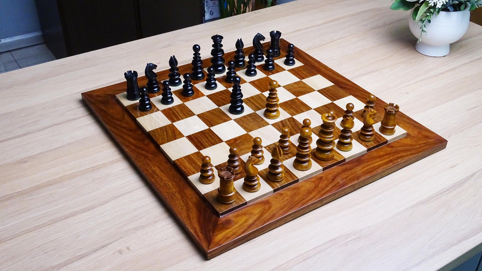 Circa 1840 Pre-Staunton Calvert Library Size 3.3 Inch Chessmen in Genuine Ebony & Antiqued Boxwood - 900 grams