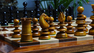 Circa 1840 Pre-Staunton Calvert Library Size Chessmen in Genuine Ebony & Antiqued Boxwood - 3.3 Inch King