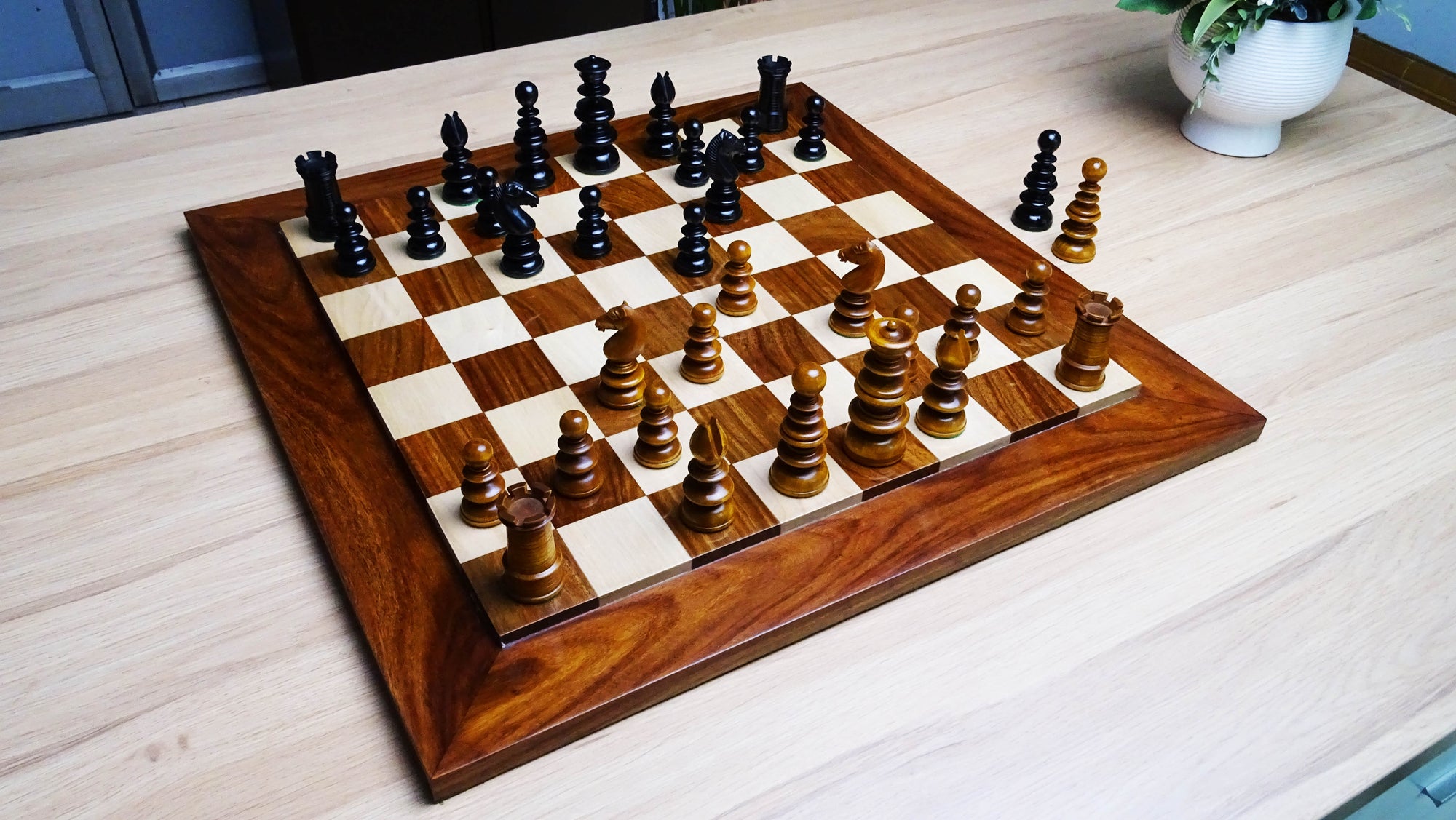 Circa 1840 Pre-Staunton Calvert Library Size 3.3 Inch Chessmen in Genuine Ebony & Antiqued Boxwood - 900 grams