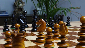 Circa 1840 Pre-Staunton Calvert Library Size Chessmen in Genuine Ebony & Antiqued Boxwood - 3.3 Inch King